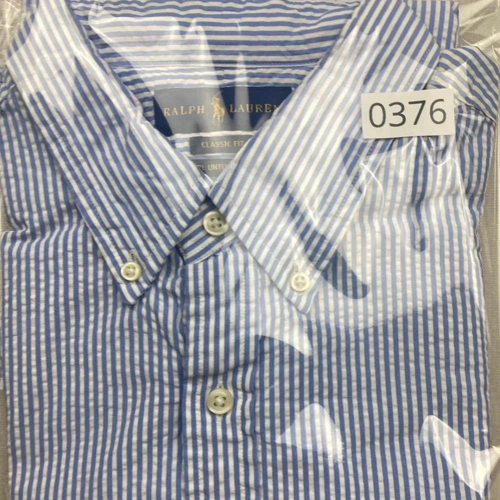 Ralph Lauren Mens XL Seersucker Shirt Blue White Stripe RL Untucked Classic Fit